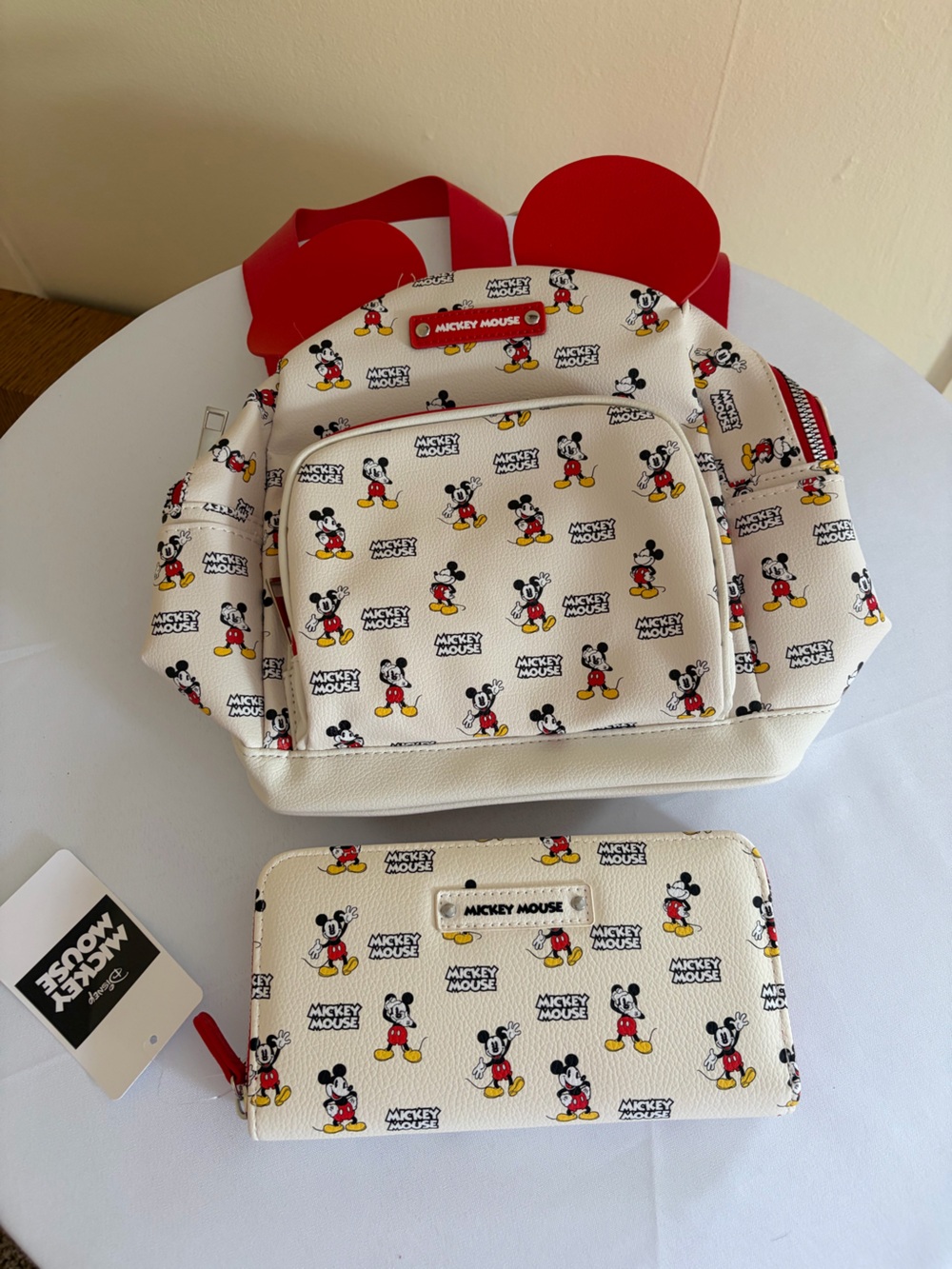 Disney Mickey Mouse Cream Backpack and Wallet with Red Accents
